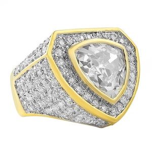 GOLD .925 STERLING SILVER TRILLION CZ BLING RING